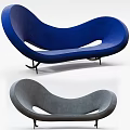 Modern Curved Lounge Chairs In Blue And Gray With Metal Frame Design