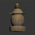 Antique Ceramic Jar With Carved Patterns Lid Base and Rustic Brown Decorative Design 3d model