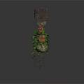Wooden Hanging Shelf With Potted Plants And Red Fruits For Home Decor