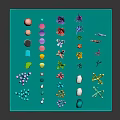 Colorful Marine Creature Models Display On Teal Tray With Various Shapes And Colors