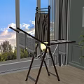 Wooden Foldable Clothes Drying Rack With Pants Drying Rods Near Window Indoor Natural Light