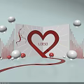 3D Text Design With Red Heart Logo White Red Balloons And Curved Decorations