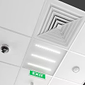 Suspended Ceiling Design With White Panels Vent Light Strips And EXIT Sign 3d model
