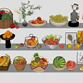 Fresh Colorful Assorted Fruits on Shelves with Baskets of Apples Bananas Grapes and Watermelon