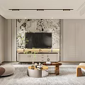 Luxurious Modern Living Dining Room With Beige Sofa Round Coffee Table And Floor Lamp