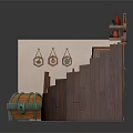 Detailed Interior Room Scene Components With Staircases Sofa And Decorative Elements