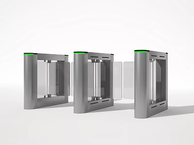 Public Facility Automatic Turnstile in Silver with Green Indicator and Glass Doors 3d model