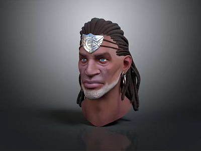 Game and Movie 3D Character Model With Dreadlocks Silver Headband Blue Eyes Beard And Earrings 3d model