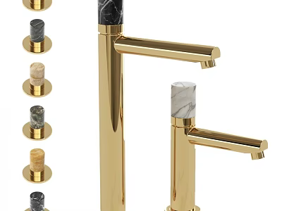 Golden Faucets with Marble Top in Various Styles and Bathroom Accessories 3d model