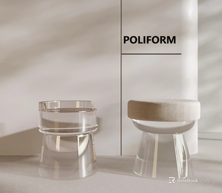 POLIFORM Modern Transparent Stool With Beige Padded Seat And Sleek Design 3d model 