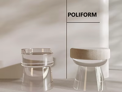 POLIFORM Modern Transparent Stool With Beige Padded Seat And Sleek Design 3d model