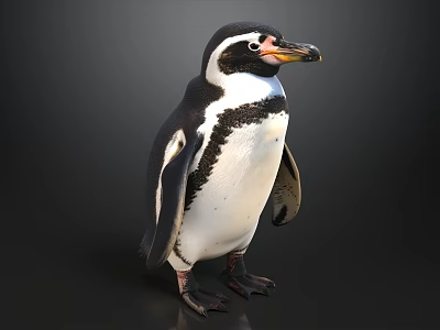 Cute Black And White Penguin Standing On Dark Background In Studio 3d model