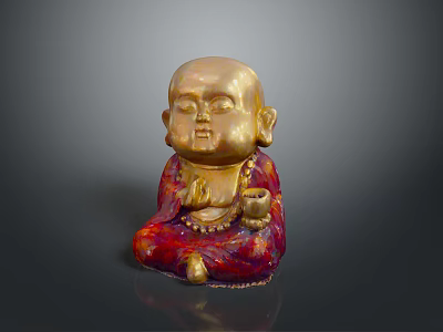Golden Man Sitting in Prayer Gesture With Red Purple Robe on Dark Background 3d model