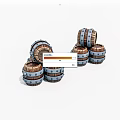 Stacked Wooden Barrels With Metal Bands For Decorative Storage