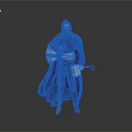 Mythical Warrior Man Wearing Red Cape Holding Hammer Shield And Sword