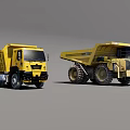 Two Yellow Heavy Duty Dump Trucks Road And Mining Types With Large Tires