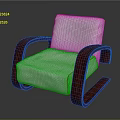 Modern Chair Featuring White Fabric Cushion And Red Wooden Armrests