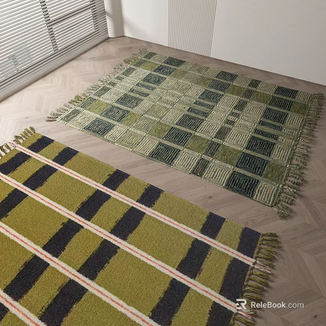 Two Square Rugs With Different Patterns On Wooden Floor 3d model