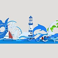 Vibrant Coastal Photo Spot With Lighthouse Dolphins Sailboat Waves And Palm Trees