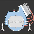 Compact Blue ENGiRO Mechanical Device With Transparent Wheels And Metal Housing