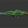 3D Rendered Fantasy Rifle Weapon With Colorful Green Blue Spikes And Decorative Details