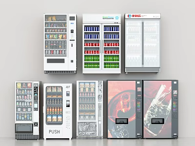 Various Commercial Vending Machines For Beverages And Snacks With Modern Designs 3d model