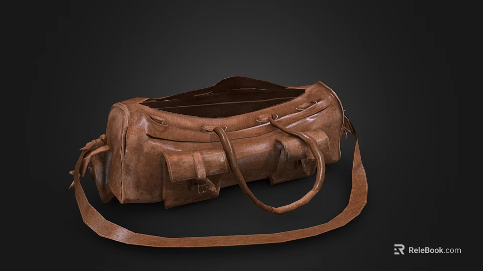 Brown Leather Duffel Bag with Handles and Adjustable Shoulder Strap Classic Design 3d model 