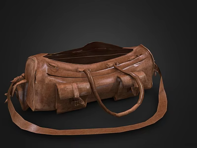Brown Leather Duffel Bag with Handles and Adjustable Shoulder Strap Classic Design 3d model
