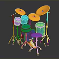 Blue Drum Set With Yellow Cymbals And Multiple Drums On Stands