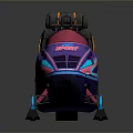 Futuristic Purple Blue Snowmobile With Sleek Design Tracks Handlebars And LED Lights