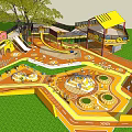 Vibrant Children's Playground Featuring Slide Climbing Structure Numbers Orange Surface And Green Lawn