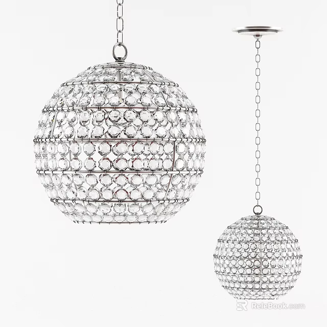 Set of Two Elegant Crystal Spherical Chandeliers with Hanging Chain Design 3d model 