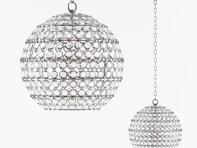 Set of Two Elegant Crystal Spherical Chandeliers with Hanging Chain Design 3d model