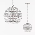Set of Two Elegant Crystal Spherical Chandeliers with Hanging Chain Design