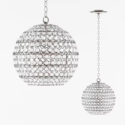 Set of Two Elegant Crystal Spherical Chandeliers with Hanging Chain Design 3d model