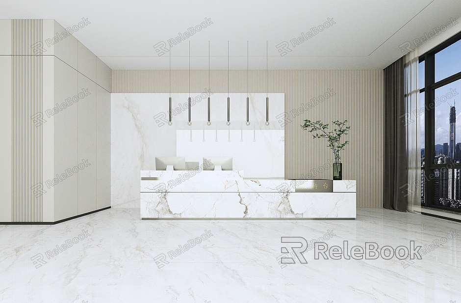 Modern Front Desk Company Front Desk Front Desk Desk Bar Counter Company Background Wall Image Wall model