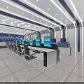 Modern Control Room Interior Featuring Multiple Computer Screens Workstations And Advanced Data Displays 3d model
