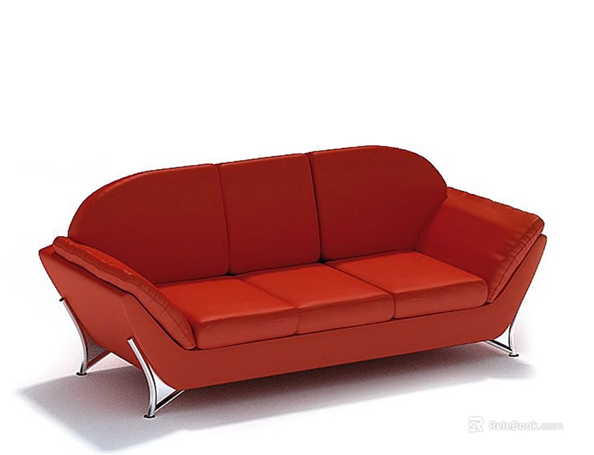 Red Leather Multi Seater Sofa With Modern Design And Silver Metal Legs 3d model
