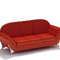 Red Leather Multi Seater Sofa With Modern Design And Silver Metal Legs 3d model