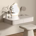 Modern Minimalist Dressing Table With Wall Mounted Design Decorative Mirror Stool And Vase With Plant