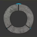 Gray Concrete Ring Structure With Blue Glowing Elements And Decorative Patterns