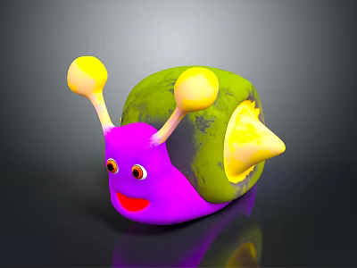 Vibrant Reptile Character With Purple Body Green Shell Yellow Antennae And Smiling Face 3d model
