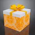 Decorative Gift Box With Orange Slice Pattern White Top And Yellow Ribbon Bow