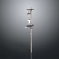 Detailed Outdoor Utility Pole With Crossarms Insulators Lamp And Wires
