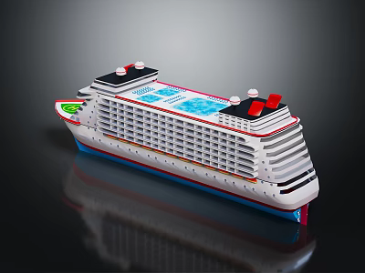 Modern Luxury Cruise Ship With Multiple Decks Red Funnels And Reflection 3d model