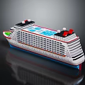 Modern Luxury Cruise Ship With Multiple Decks Red Funnels And Reflection 3d model