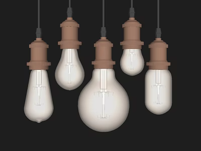 Vintage Pendant Lights With Brown Base And Transparent Bulbs In Various Sizes On Black Background 3d model