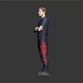 Men's Casual Daily Life Clothing With Blue Shirt Red And Blue Pants And Gray Shoes