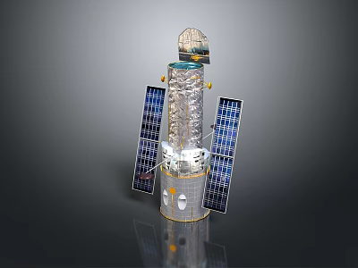 Metallic Satellite Cylindrical Structure With Solar Panels And Antenna Design 3d model