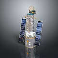 Metallic Satellite Cylindrical Structure With Solar Panels And Antenna Design 3d model
